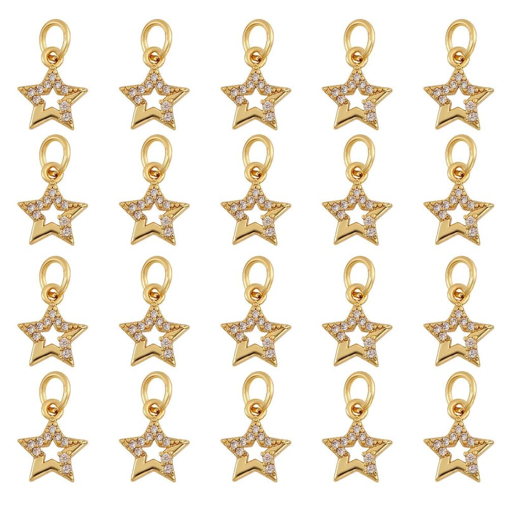 4419 20Pcs 18k Gold Plated Star Charms Bulk Brass Cubic Zirconia Pendants